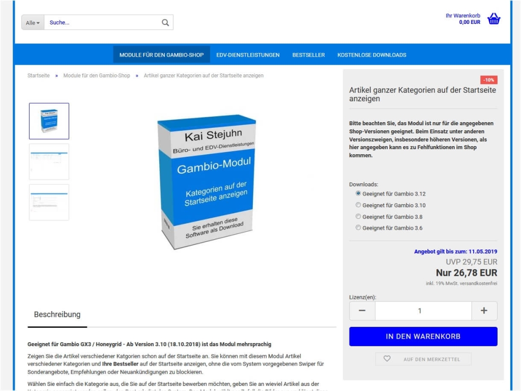 Angebotsende anzeigen-Produktseite Resttage